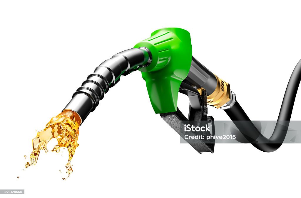 Gasoline gushing out from pump isolated on white background